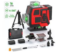 Nivel Láser 4D de 16 Líneas, Automático 3 ° Nivel Láser Automático, Herramienta de Construcción con Base, Herramienta de Nivelación Láser Tripod+Canvas Bag