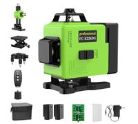 Nivel Láser 4D Verde 360° Autonivelante - 16 Líneas con Brillo Ajustable, 2 x 2400 mAh Baterías y Base de Microajuste - Kit de Precisión con Bolsa de Protección
