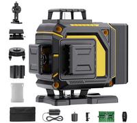 Nivel Laser Autonivelante 360 Grados, 4 x 360 °Nivel Láser 16 lineas,Verde nivel laser 360, Líneas Vertical/Horizontal Conmutables,2 Batería, Control Remoto, Base Magnética,Bolsa Portátil (amarillo)