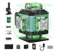Nivel Laser Autonivelante 360 Grados,4x360° 16 líneas Nivel Laser Verde, 360 Líneas Vertical/Horizontal Conmutables con 2 batería,Soporte Magnético, ajuste de brillo,control remoto,Bolsa Portátil