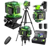 Nivel Laser Autonivelante 360 Grados con Trípode, Nivel Láser Verde 16 Líneas, 2 x 360 Horizontal y 2 x 360 Verticales, 2 x Batería, Montaje en Pared, Control Remoto, Base Magnética, Soporte Giratorio