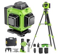 Nivel Laser Autonivelante 360 Grados, Nivel Láser Verde 16 Líneas, 2 x 360 Horizontal y 2 x 360 Verticales, 2 x Batería, Montaje en Pared, Control Remoto, Base Magnética, Soporte Giratorio, Trípode