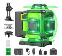 Nivel Laser Autonivelante 360 Grados, Nivel Láser Verde 16 Líneas, 2 x 360 Horizontal y 2 x 360 Verticales, 2 x Batería, Montaje en Pared, Control Remoto, Base Magnética, Soporte Giratorio