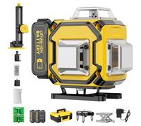 Nivel Laser Autonivelante 360 Grados, Nivel Láser Verde 16 Líneas, 2 x 360 Horizontal y 2 x 360 Verticales, 2 x Batería, Montaje en Pared, Control Remoto, Base Magnética, Soporte Giratorio
