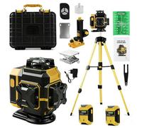 Nivel Laser Autonivelante 360 Grados, Nivel Láser Verde 16 Líneas, Línea Verde Cruzada Horizontal y Vertical Con 2 baterías de 3600 mAh y trípode telescópico, IP54, para Obras, Interiores