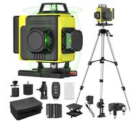 Nivel láser autonivelante 360° X 4, láser de construcción 4D con 16 líneas láser, modo de pulso para exteriores, 2 baterías, autonivelación, soporte rotativo, control remoto.（Con Tripode）