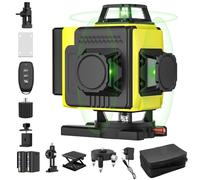 Nivel láser autonivelante 360° X 4, láser de construcción 4D con 16 líneas láser, modo de pulso para exteriores, 2 baterías, autonivelación, soporte rotativo, control remoto.(Sin Trípode)