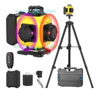 Nivel Laser Autonivelante 360°x 4, Nivel Láser con Trípode, Láser de 4 Colores, 16 Líneas, 2 x 360 Horizontal y 2 x 360 Verticales, Modo Pulso, Control Remoto, Base Giratoria y Ventanas