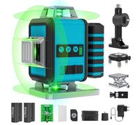 Nivel Laser Autonivelante 360°x 4, Nivel Láser Verde Grado, 2 x 360 Horizontal y 2 x 360 Verticales, 2 Batería, Función de Pulso