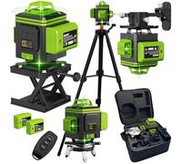 Nivel Láser Autonivelante 4 * 360° 16 Líneas 4D Nivel Láser, 2 Baterías Recargables, IP54 Impermeable, con Trípode, Mando a Distancia
