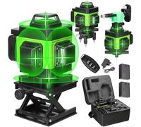 Nivel Laser autonivelante 4 x 360°, 4D 16 líneas nivel láser autonivelante 360 grados horizontal y vertical, IP54, laser autonivelante con control remoto y 2 x 2600mAh Baterías (Sin trípode)