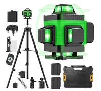 Nivel Laser Autonivelante 4 X 360°, Nivel Láser con Trípode, Laser Nivel Verde 4D 16 Líneas con 2 Baterías de 2400mAh, Base Magnético, Bolsa Portátil, IP54 Impermeable, para Interior y Obra (Verde)