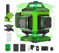 Nivel Laser Autonivelante 4 x 360 °, Laser Verde 16 Líneas, 2 x 360 Horizontal y 2 x 360 Verticales, 2 Batería, Nivelación Automática, Soporte Giratorio, Mando a Distancia,