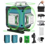 Nivel Laser Autonivelante Verde 4 x 360 °, 4D 16 Líneas Cruzada Horizontal y Vertical para Interiores y Exteriores, 2 Pilas, Soporte Giratorio, Mando a Distancia, Base Magnética