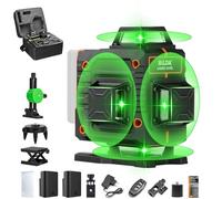 Nivel láser autonivelante verde 4 x 360°, nivel láser 4D 16, nivel láser rotativo autonivelante, haz horizontal y vertical láser, IP54 a prueba de polvo, impermeable, 2 baterías recargables de 2600 mA