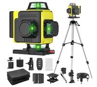 Nivel láser autonivelante verde 4 x 360°, nivel láser para obra Lazer 4D, 16 líneas, modo de pulso para exteriores, 2 baterías, nivelación automática, soporte giratorio. (Con Trípode)