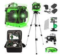 Nivel Láser Autonivelante Verde con Trípode 1.2m, 3D 12 Líneas, Nivelador Láser, Nivel láser de líneas cruzada 3x360, set con Soporte de Pared, 2 Baterías