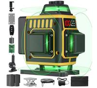 Nivel láser de Autonivelante 4x360°,4D 16 líneas Nivel Laser Cruzadas de Haz Verde,Láser Level Con Indicador de Potencia Horizontal/Vertical con 2x batería, Soporte Magnético, ajuste de brillo,remoto