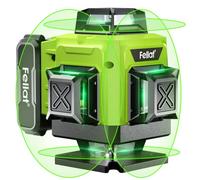 Nivel Láser, FELLAT 4x360° Nivel Laser Autonivelante, Nivel Láser Verde con 2x4800 mAh Batería Recargable, Control Remoto, Soporte Magnético, Estuche acolchado, para Diseño de Mejoras de Hogar