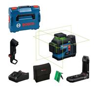 Nivel láser GLL 12V-100-33 CG de Bosch Professional (3 láseres verdes de 360°, 100 m de alcance (radio) con receptor, IP 65, Levelling Remote, LB 10, DK 20, GBA 12V 2.0Ah, GAL 12V-40, funda, L-Boxx)