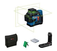 Nivel láser GLL 12V-100-33 CG de Bosch Professional (tres láseres verdes de 360°, 100 m de alcance (radio) con receptor, Levelling Remote, IP 65, LB 10, 4 x 1,5 V LR6 (AA), adaptador AA1, funda)