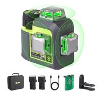Nivel láser LasGoo 3D-RS12 3x360° con rayo verde para construcción y colgado de cuadros, auto-nivelante, 2 baterías recargables 11.1V (24h), soporte magnético ajustable, cable Type-C