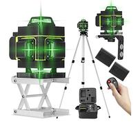 Nivel láser verde, KKnoon 360° 16 líneas Herramienta de nivel de línea horizontal vertical con función de autonivelación con trípode de 1,5 M, 2 baterías de 3000 mAh