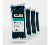 NIVELPRO Bridas de Plástico 2,5 x 150 mm, 400 Unidades, Bridas Negras Resistentes Interior y Exterior, Nylon, Cierre Autoblocante, Sujetacables y Abrazaderas