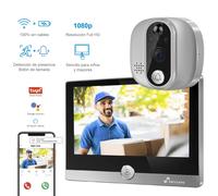 NIVIAN Mirilla Digital WiFi - Cámara vídeo Full HD con Batería y Timbre, Audio Bidireccional, Detección PIR y Visión Nocturna | App y Control por Smartphone