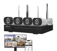 NIVIAN Kit Camaras de Vigilancia Profesional WiFi SuperHD con 4 Cámaras IP y Grabador 16CH - para Casas y Negocios - Visión Nocturna, Detección Humana IA, Audio Bidireccional, Fácil Instalación