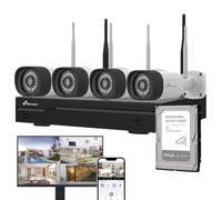 NIVIAN Kit Camaras de Vigilancia Profesional WiFi SuperHD con 4 Cámaras IP y Grabador con Disco Duro 500GB 10CH - para Casas y Negocios - Visión Nocturna, Detección Humana IA, Audio Bidireccional