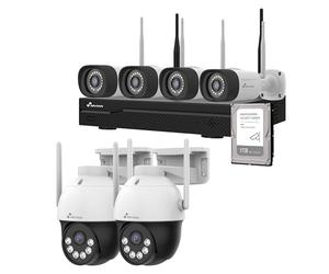 NIVIAN Kit Camaras de Vigilancia Profesional WiFi SuperHD con 6 Cámaras IP, PTZ y Grabador con Disco Duro 10CH - para Casas y Negocios - Visión Nocturna, Detección Humana IA, Audio Bidireccional