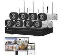 NIVIAN Kit Camaras de Vigilancia Profesional WiFi SuperHD con 8 Cámaras IP y Grabador 16CH - para Casas y Negocios - Visión Nocturna, Detección Humana IA, Audio Bidireccional, Fácil Instalación