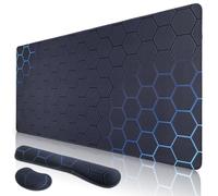 Niviy Alfombrilla Ratón XXL 900x400mm Ergonómica con 2 Reposamuñecas Alfombrilla de Ratón Base de Goma Antideslizante, Ratón con Bordes Cosidos 3 mm Azul Cían