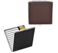 Nivofu 2pcs Pitillera de Metal, Caja para 20 Cigarrillos, Cigarette Case Vintage para Mujer y Hombre (Marrón+Negro)