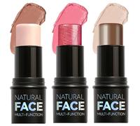 Nivofu 3PCS Colorete En Crema Contour Stick Iluminador En Stick, Bronzer y Blush, Barra De Maquillaje Multifuncional, Resistente al Agua, Persistente, Define Los Pómulos y Esculpe el Rostro