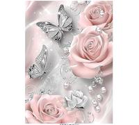 Nivofu Pintura de Diamantes 5D Mariposa Rosa 30x40cm | Diamantes Redondos Kit, DIY Lienzo Alta Resolución Herramientas y Piedras de Repuesto Decoración de Pared
