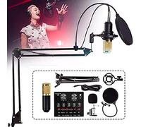 NIVOK Kit de micrófono, Paquete de micrófono de Condensador con Tarjeta de Sonido en Vivo, Mini Tablero Mezclador de Sonido con múltiples Efectos de Sonido, micrófono cardioide para tran