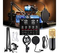 NIVOK Paquete de micrófono de Condensador, Kit de micrófono con Tarjeta de Sonido en Vivo, Tarjeta de Sonido en Vivo con Efectos y Cambiador de Voz, Mini Tablero Mezclador de Sonido con
