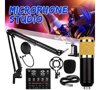 NIVOK Paquete de micrófono de Condensador multifunción con Tarjeta de Sonido en Vivo Kit de micrófono V8 Soporte de micrófono Ajustable y Filtro Pop de Doble Capa Utilizado para grabació