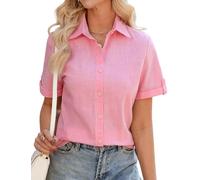 Niwicee Blusa Elegante para Mujer Camisa 100% Algodón Mujer con Cuello en V Blusa Suelta Manga Corta Cardigan Mujer Verano Causal Informal con Botones Verano de Color Sólido Tops (Rosa, S)