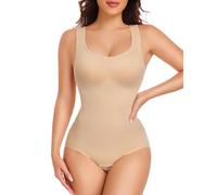 Niwicee Body Moldeador Mujer Faja Reductora Body Adelgazante Shapewear Bodysuit Control de Abdomen Posparto Hombros Anchos Cuello en U Invisible Body Shaper con Relleno (Piel, M)