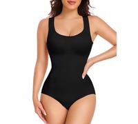 Niwicee Body Moldeador Mujer Faja Reductora Body Adelgazante Shapewear Bodysuit Control de Abdomen Posparto Hombros Anchos Cuello en U Invisible Body Shaper con Relleno (Negro, XXL)