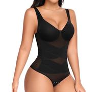 Niwicee Body Moldeador Mujer Fajas Reductoras Bodysuit Shapewear Reductor Abdominal Control de Abdomen Tanga Body Moldeador Invisible Tirantes Ajustables Body Shaper (Negro, XL)
