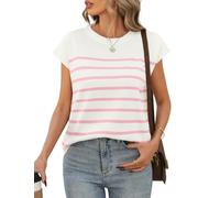 Niwicee Camisetas Manga Corta Mujer Camiseta Mujer Verano Top Mujer Tshirt de Rayas Tops con Cuello Redondo Básica Slim Fit para Mujer Top Elegantes Blusas Informales (Rosa, XL)