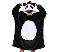 Niwicee Sudadera con Capucha de Gran Tamaño TV Manta Hoodie con Bolsillo Sherpa Suave y Cálida Hoodie Sudadera Manta Pullover Sudadera para Niños, Adultos, Hombres,Mujer(Negro - Panda/Adulto)