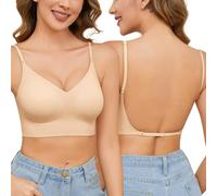Niwicee Sujetador Básico para Mujer Invisible Espalda Baja Sujetadores sin Aros Sujetador Mujer Push up con Multi-Wear Tirantes Regulables Sexy Bra (Beige, XL)