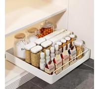 Niwugady Caddy Extensible y Extraíble para Cocina con Adhesivo, Organizador de Armario Deslizante, Cajón Telescópico Pull Out para Organización de Despensa de Cocina, 43x40x7cm, Blanco