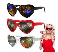 NIWWIN 3 Pares Gafas con Efecto Corazón, gafas de sol con efecto de corazón, gafas de sol de corazón 3D, para exteriores, carnaval, música, fiesta, bar, espectáculo de fuegos artificiales.
