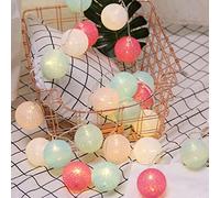 NIWWIN 3M 20 LED Bolas de algodón luminosas Cadena de luces Fiesta Navidad Dormitorio Cortina Luces Cumpleaños Halloween Boda Iluminación Habitación de bebé Decoración romántica Regalo (Multicolor)